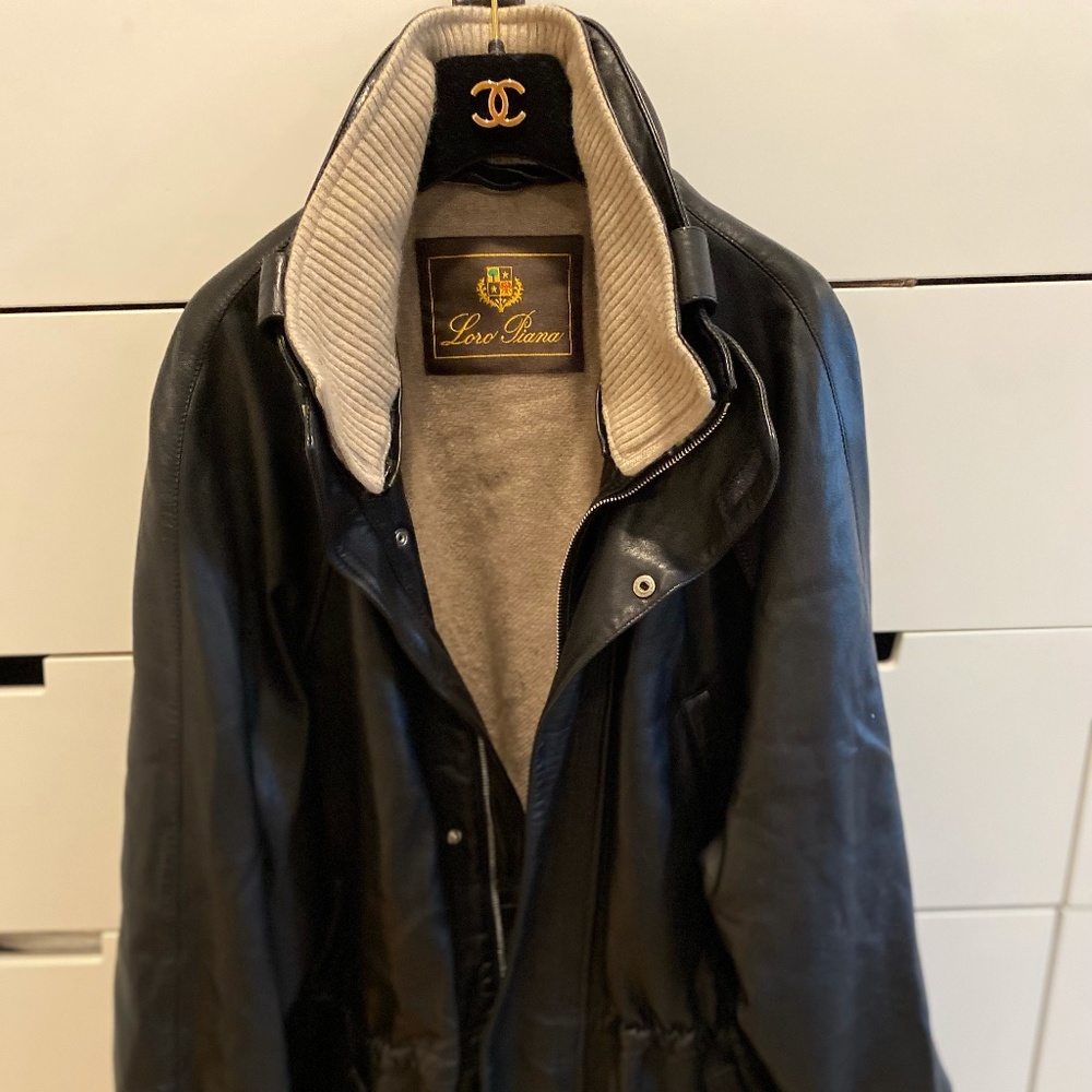 LORO PIANA leather & cashmere lined men's coat